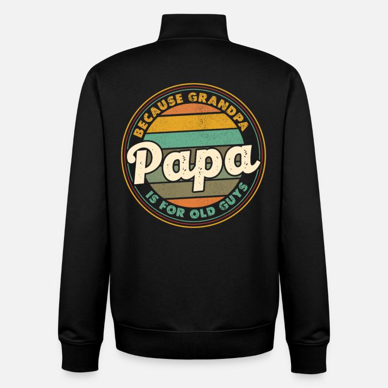 Insigne rétro Papa Coucher de soleil - Sweat zippé unisexe en coton bio Stanley/Stella - noir