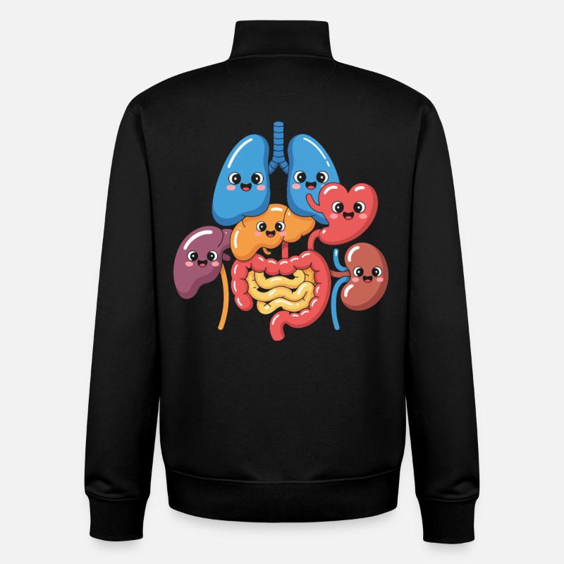 Dessin animé drôle d’organes digestifs - Sweat zippé unisexe en coton bio Stanley/Stella - noir