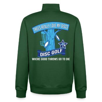 Trees Really Love My Discs Disc Golf Throws - Unisex Organic Zip Sweatshirt by Stanley/Stella - bottle green - Back - AI Model Male 185 dark (185cm)