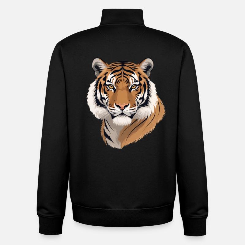 Tiger Head Illustration Wild Pattern - Unisex Organic Zip Sweatshirt by Stanley/Stella - black