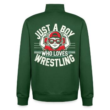 Wrestling, Ringen, Just A Boy Who Loves Wrestling - Unisex Organic Zip Sweatshirt von Stanley/Stella - Flaschengrün - Hinten - AI Model Male 185 dark (185cm)