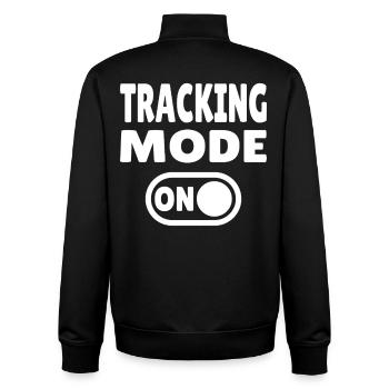 Tracking Mode ON – Tracking Adventure - Unisex Organic Zip Sweatshirt by Stanley/Stella - black - Back - AI Model Male 185 light (185cm)