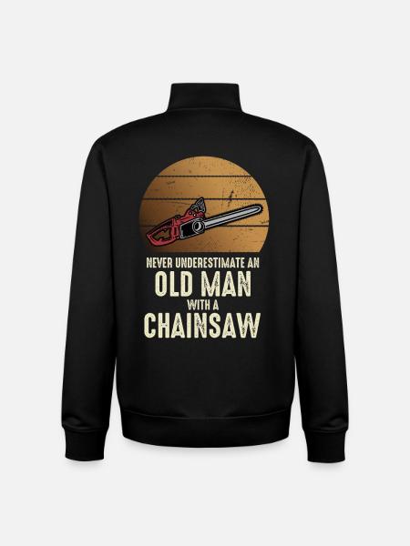 Old man with chainsaw - Unisex Organic Zip Sweatshirt by Stanley/Stella - black