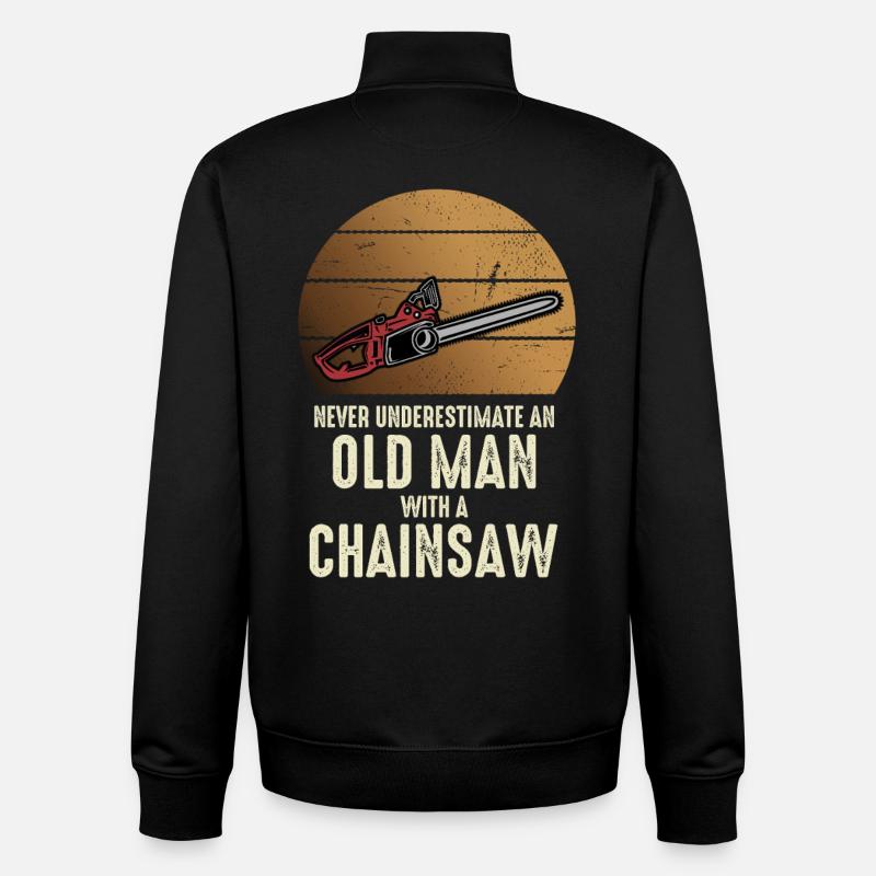 Old man with chainsaw - Unisex Organic Zip Sweatshirt by Stanley/Stella - black