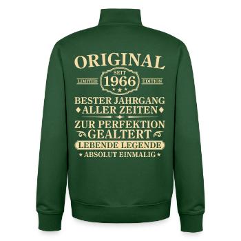 60e anniversaire absolument unique millésime 1966 - Sweat zippé unisexe en coton bio Stanley/Stella - vert bouteille - Dos - AI Model Male 185 dark (185cm)