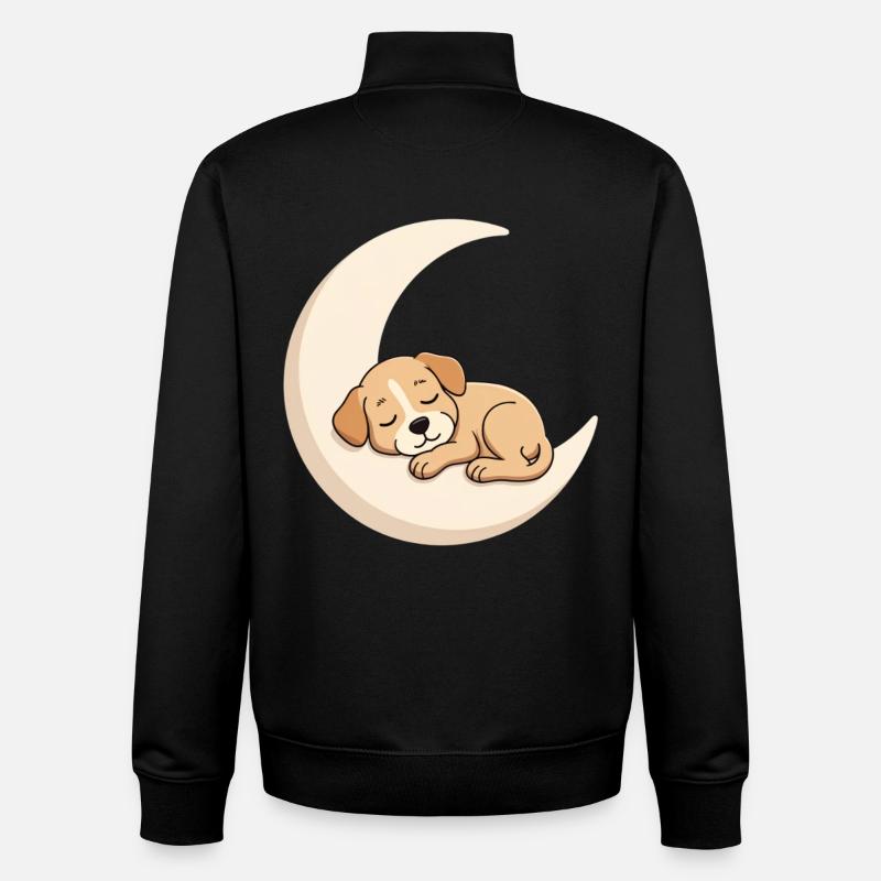 Moon cuddly dog in sleep - Unisex Organic Zip Sweatshirt by Stanley/Stella - black