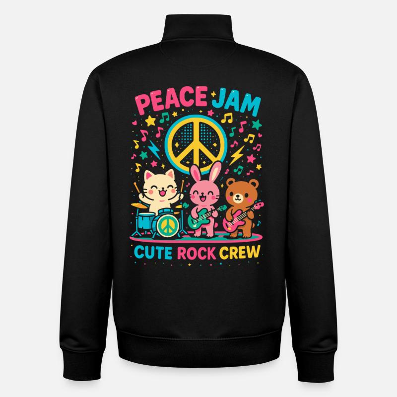 Peace jam rock crew, cute band - Unisex Organic Zip Sweatshirt by Stanley/Stella - black
