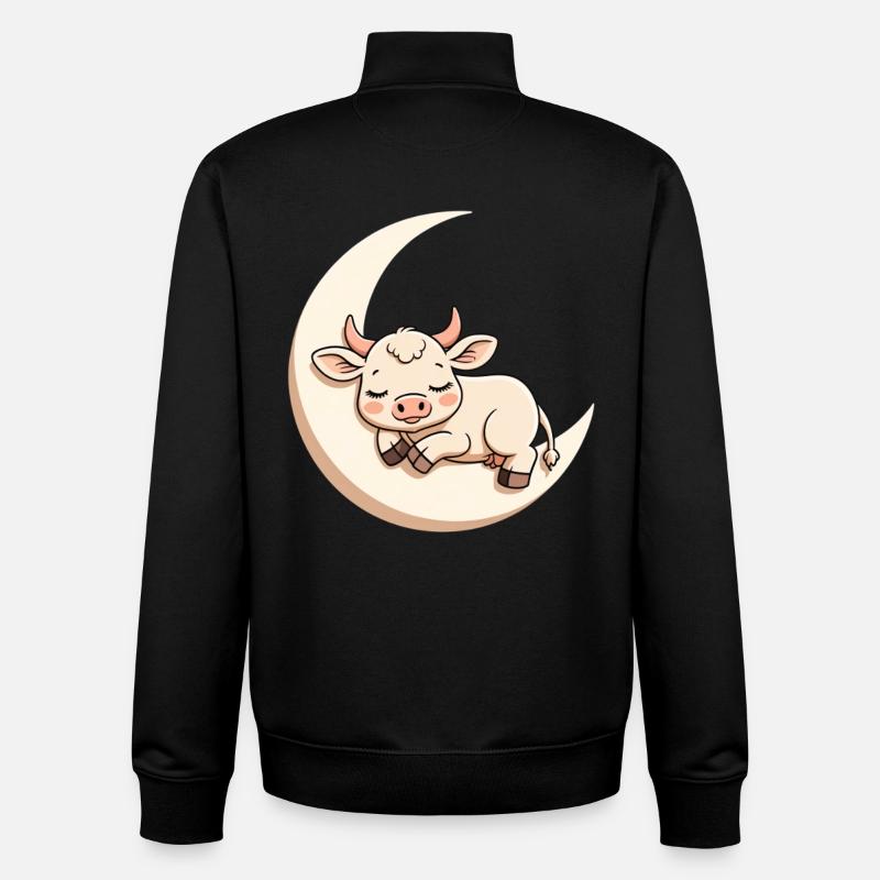 Vache lunaire en sommeil - Sweat zippé unisexe en coton bio Stanley/Stella - noir