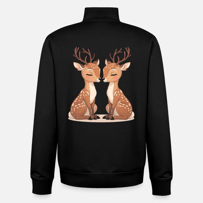 Cuddly Deer Duo Kissing Motif - Unisex Organic Zip Sweatshirt by Stanley/Stella - black