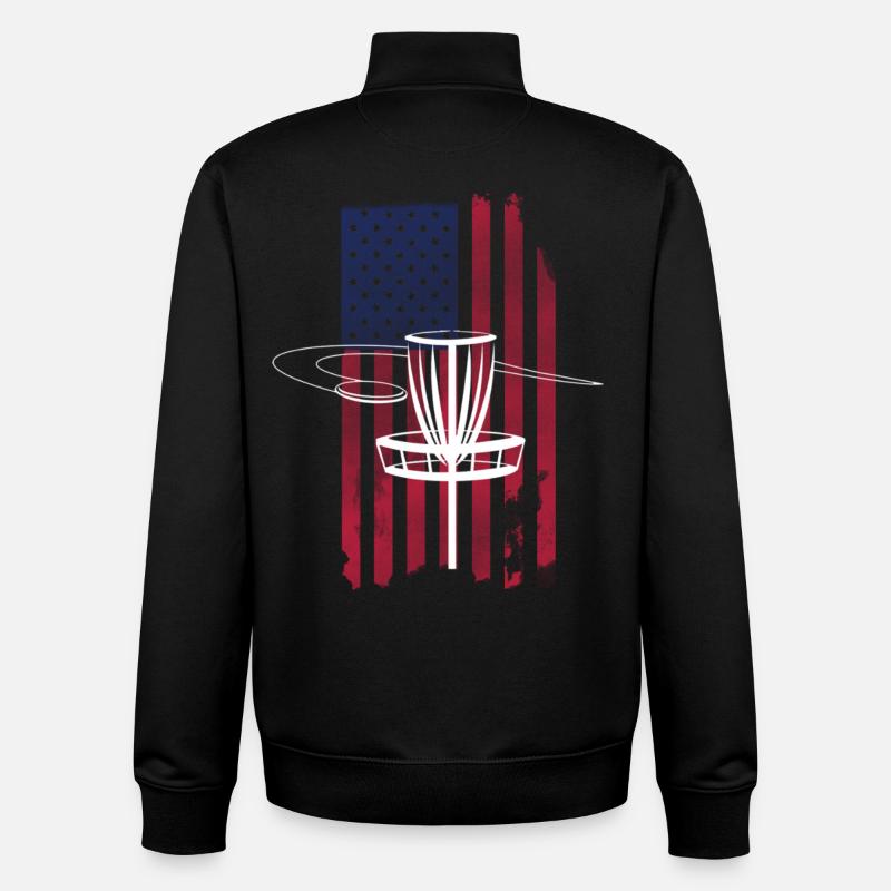 Drapeau Disc Golf USA - Sweat zippé unisexe en coton bio Stanley/Stella - noir