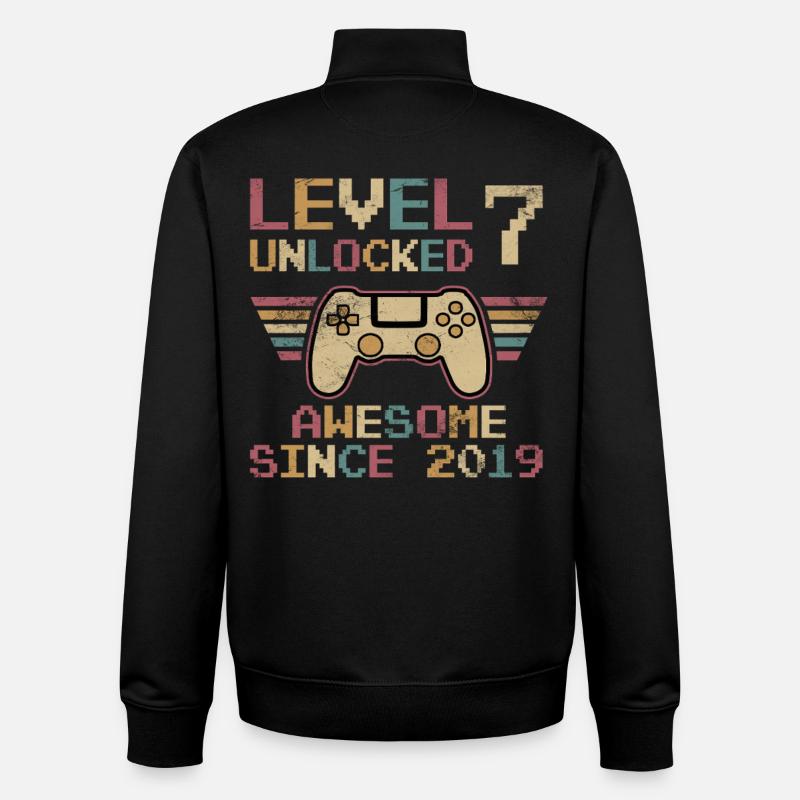 7th Birthday Level Unlocked - Unisex Organic Zip Sweatshirt by Stanley/Stella - black