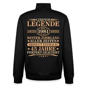 Birthday born in 1981 45 years - Unisex Organic Zip Sweatshirt by Stanley/Stella - black - Back - AI Model Male 185 light (185cm)