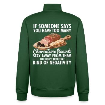 Plateau des amateurs de charcuterie Préparation d’un plateau de fromages - Sweat zippé unisexe en coton bio Stanley/Stella - vert bouteille - Dos - AI Model Male 185 dark (185cm)
