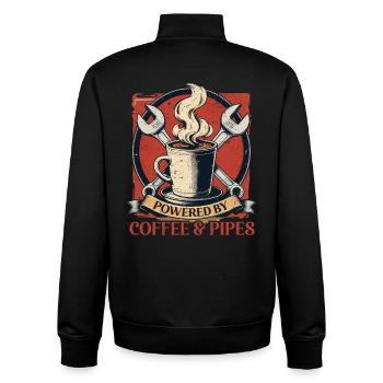 Poseurs de tuyaux alimentés par du café et des tuyaux - Sweat zippé unisexe en coton bio Stanley/Stella - noir - Dos - AI Model Male 185 light (185cm)