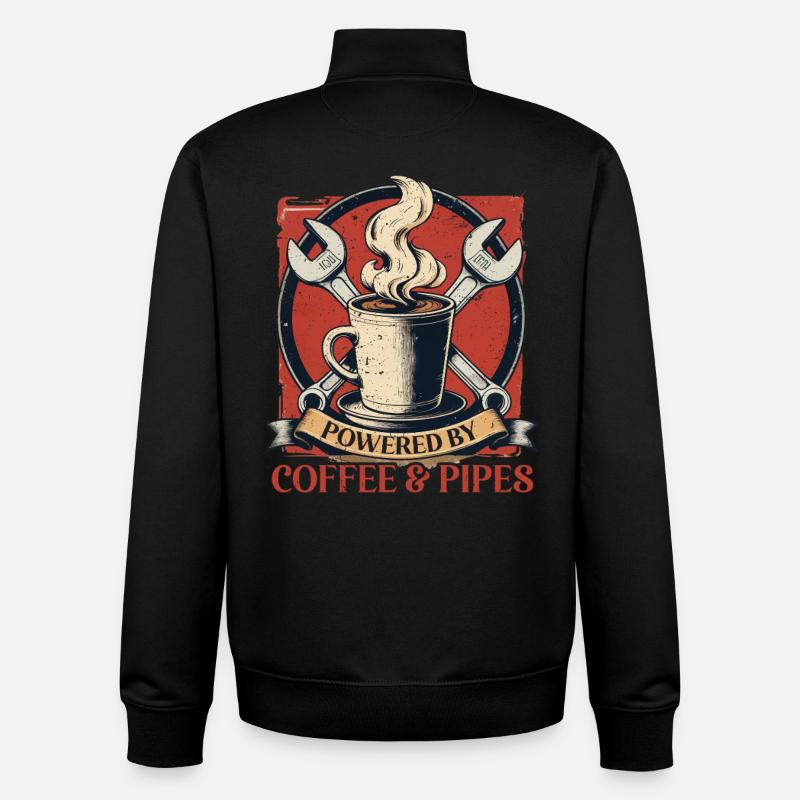 Pipelayers Powered By Coffee & Pipes - Unisex Organic Zip Sweatshirt by Stanley/Stella - black