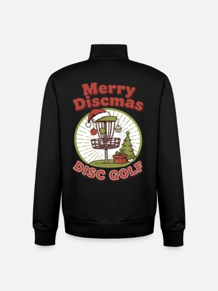Merry Discmas Disc Golf Funny Flying Disc Basket - Unisex Organic Zip Sweatshirt by Stanley/Stella - black