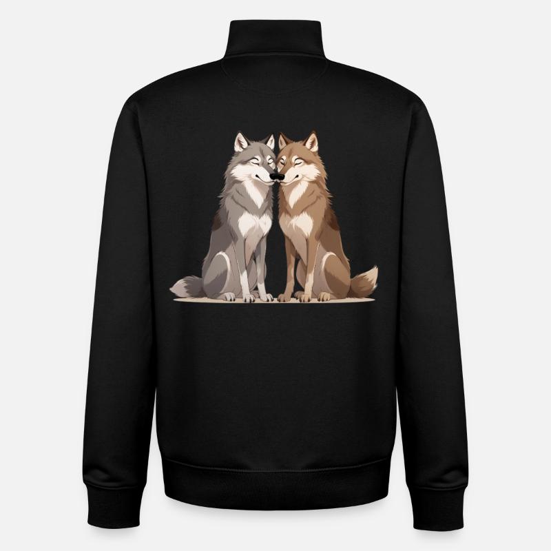 Duo des Loups Câlins - Sweat zippé unisexe en coton bio Stanley/Stella - noir
