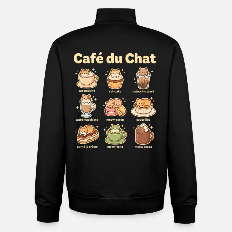 Café du Chat Cat Delight - Sweat zippé unisexe en coton bio Stanley/Stella - noir