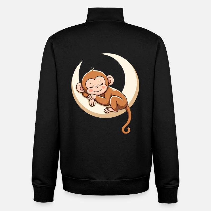 Sleeping monkey on moon pillow - Unisex Organic Zip Sweatshirt by Stanley/Stella - black