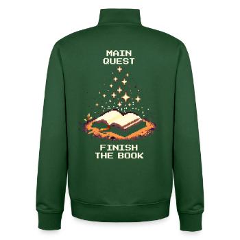 Quête principale : Finir le livre | Motivation à lire - Sweat zippé unisexe en coton bio Stanley/Stella - vert bouteille - Dos - AI Model Male 185 dark (185cm)