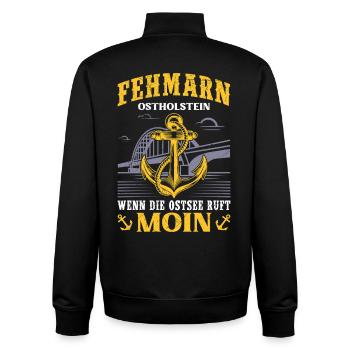 FEHMARN OSTHOLSTEIN WHEN THE BALTIC SEA CALLS Funny - Unisex Organic Zip Sweatshirt by Stanley/Stella - black - Back - AI Model Male 185 light (185cm)