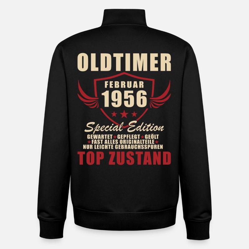 Februar 1956 Geburtstag Oldtimer 1956 - Unisex Organic Zip Sweatshirt von Stanley/Stella - Schwarz