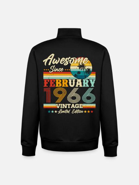 Vintage February 1966 Vintage Retro Birthday - Unisex Organic Zip Sweatshirt by Stanley/Stella - black