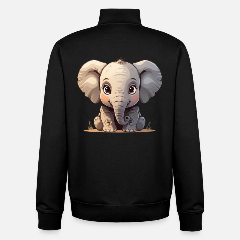Dessin animé mignon bébé éléphant - Sweat zippé unisexe en coton bio Stanley/Stella - noir