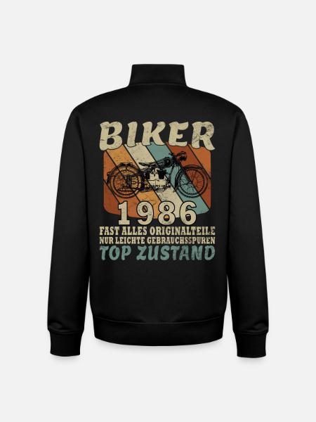 Vintage 1986 Born Motorcycle Birthday Gift - Unisex Organic Zip Sweatshirt by Stanley/Stella - black