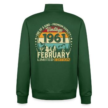 65th Birthday February 1961 Vintage Vintage - Unisex Organic Zip Sweatshirt by Stanley/Stella - bottle green - Back - AI Model Male 185 dark (185cm)