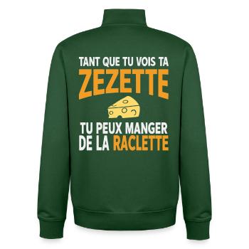 Raclette-Humor, solange du deine Zezette siehst - Unisex Organic Zip Sweatshirt von Stanley/Stella - Flaschengrün - Hinten - AI Model Male 185 dark (185cm)