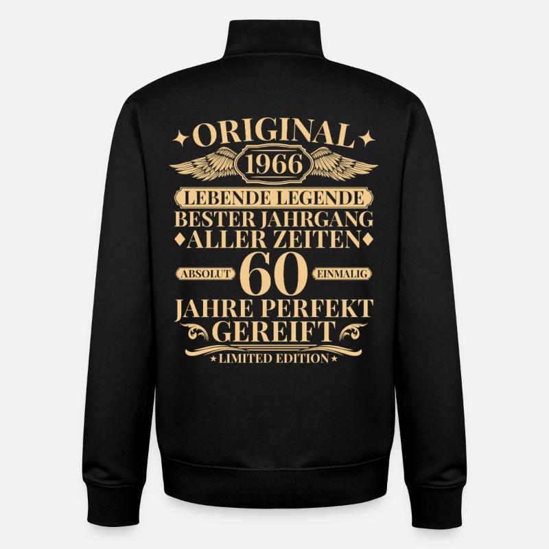 Né en 1966, légende du 60e anniversaire - Sweat zippé unisexe en coton bio Stanley/Stella - noir