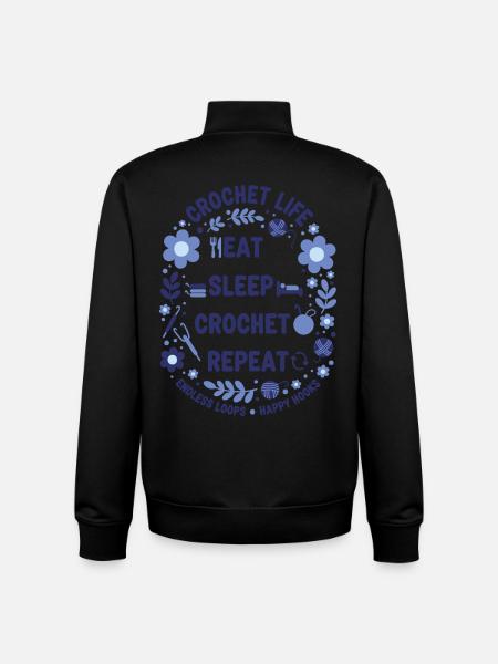 Crochet Life Eat Sleep Crochet Repeat Happy Hooks - Unisex Organic Zip Sweatshirt by Stanley/Stella - black