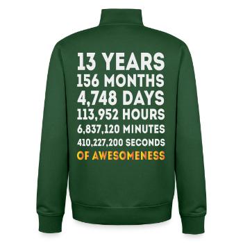 13-Jahres-Geburtstags-Countdown-Design für Jugendliche - Unisex Organic Zip Sweatshirt von Stanley/Stella - Flaschengrün - Hinten - AI Model Male 185 dark (185cm)