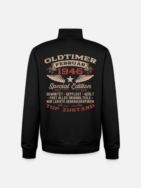 80e anniversaire Oldtimer Février 1946 - Sweat zippé unisexe en coton bio Stanley/Stella - noir
