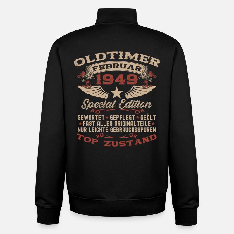 77e anniversaire Oldtimer Février 1949 - Sweat zippé unisexe en coton bio Stanley/Stella - noir