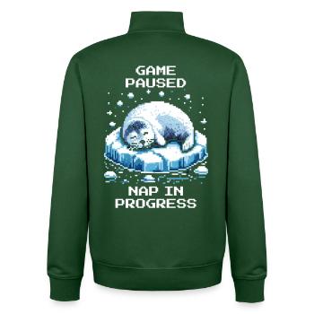 Game paused | Seal Nap - Unisex Organic Zip Sweatshirt by Stanley/Stella - bottle green - Back - AI Model Male 185 dark (185cm)