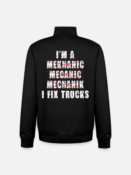 Mekanikern säger: Jag reparerar lastbilar - Unisex sweatshirt med dragkedja i ekologisk bomull Stanley/Stella - svart