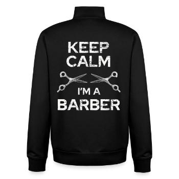 Reste calme Barbier Je suis coiffeur - Sweat zippé unisexe en coton bio Stanley/Stella - noir - Dos - AI Model Male 185 light (185cm)