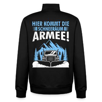Winterdienst HIER KOMMT DIE SCHNEERÄUM ARMEE - Unisex Organic Zip Sweatshirt von Stanley/Stella - Schwarz - Hinten - AI Model Male 185 light (185cm)