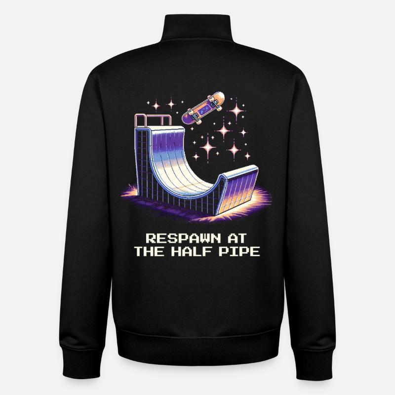 Réapparition au Halfpipe | Skateboard - Sweat zippé unisexe en coton bio Stanley/Stella - noir