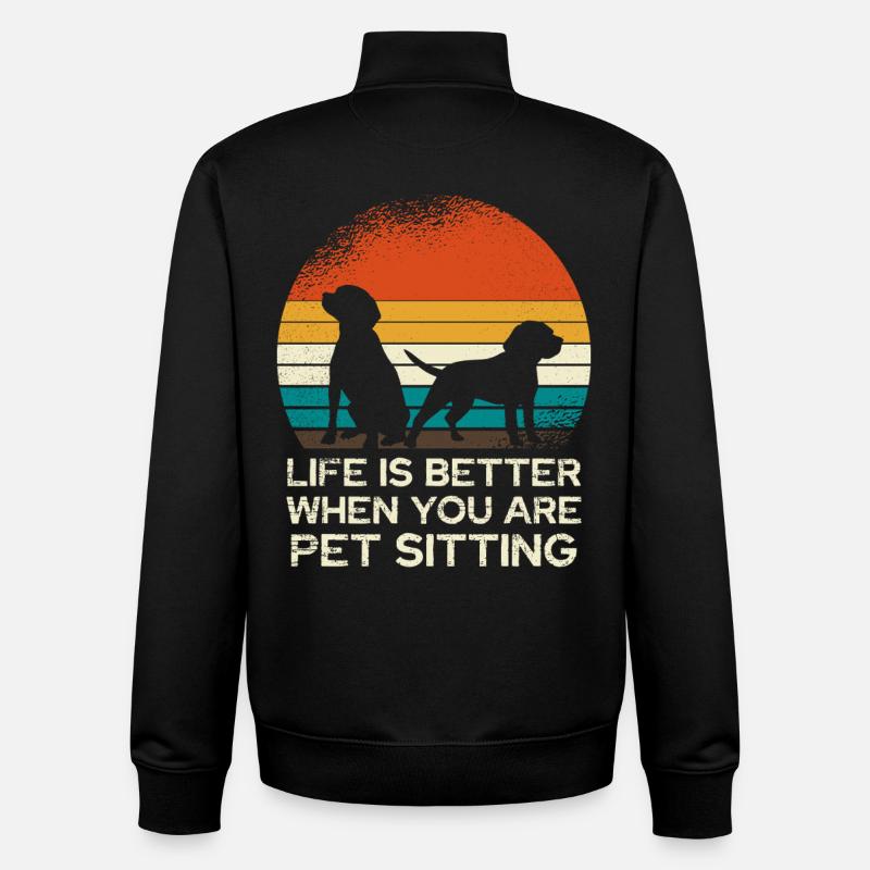 Retro Dog Sitting Sunset - Unisex Organic Zip Sweatshirt by Stanley/Stella - black