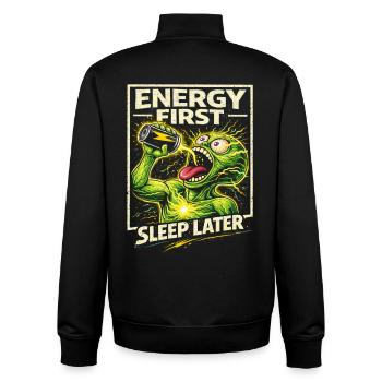Energy Drink Energy Fist Sleep Later - Unisex Organic Zip Sweatshirt von Stanley/Stella - Schwarz - Hinten - AI Model Male 185 light (185cm)