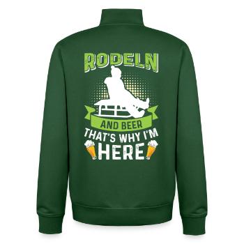 Bob Fahrer RODELN AND BEER THAT'S WHY I'M HERE - Unisex Organic Zip Sweatshirt von Stanley/Stella - Flaschengrün - Hinten - AI Model Male 185 dark (185cm)
