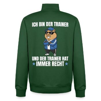 Fußballtrainer Capybara hat immer Recht - Unisex Organic Zip Sweatshirt von Stanley/Stella - Flaschengrün - Hinten - AI Model Male 185 dark (185cm)