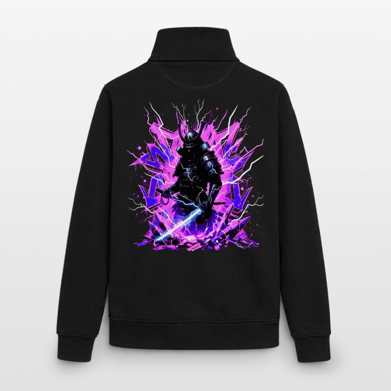 Cyber Samurai – Synthwave Katana Geist Sweat zippé unisexe en coton bio Stanley/Stella