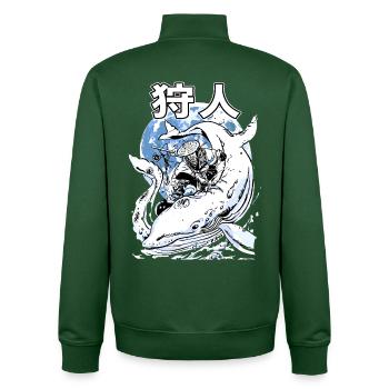 Japanese Whale Fight – Ukiyo-e Marine Art - Unisex Organic Zip Sweatshirt by Stanley/Stella - bottle green - Back - AI Model Male 185 dark (185cm)