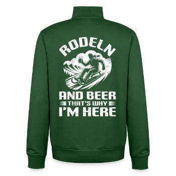 Schlitten RODELN UND RADLER DARUM BIN ICH HIER - Unisex Organic Zip Sweatshirt von Stanley/Stella - Flaschengrün - Hinten - AI Model Male 185 dark (185cm)