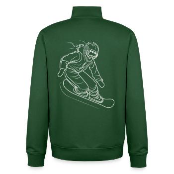 Female Snowboarder Line Art - Unisex Organic Zip Sweatshirt by Stanley/Stella - bottle green - Back - AI Model Male 185 dark (185cm)