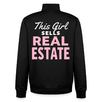 Cette fille vend de l’immobilier - Sweat zippé unisexe en coton bio Stanley/Stella - noir - Dos - AI Model Male 185 light (185cm)